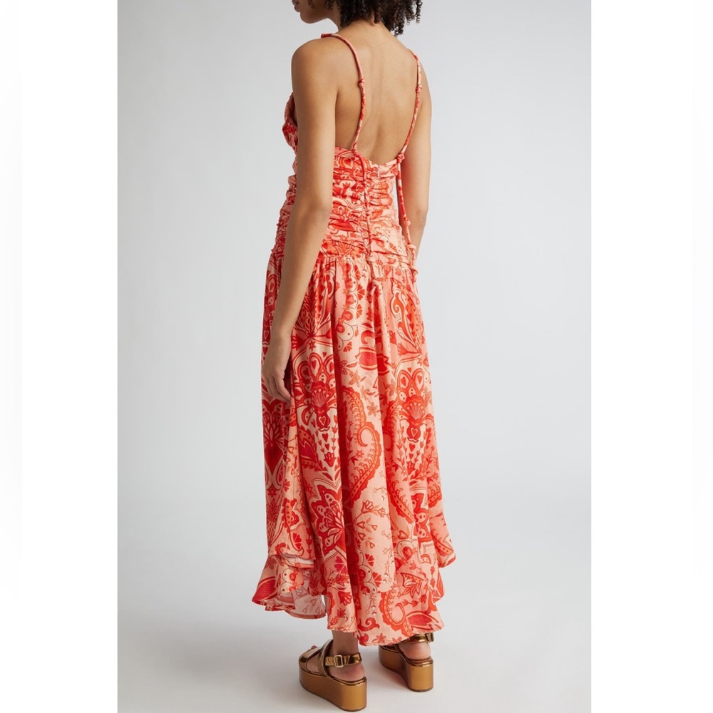 FARM RIO Jaipur Paisley Crossover Linen Blend Maxi Sundress Red Orange Sze L NWT - Picture 3 of 16